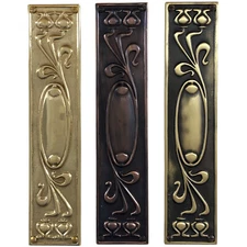 Art Nouveau Brass Push Plate with Whiplash Lilies Tulip Design - Choose Finish