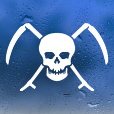 Crossed Scythes with Skull Vinyl Decal  Grim Reaper Death  Die Cut Sticker