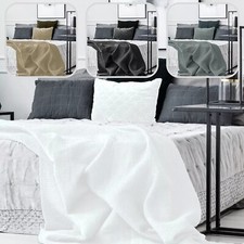 Large Cotton Waffle Weave Blanket Grey White Waffle Knit Throw Soft Bedspread