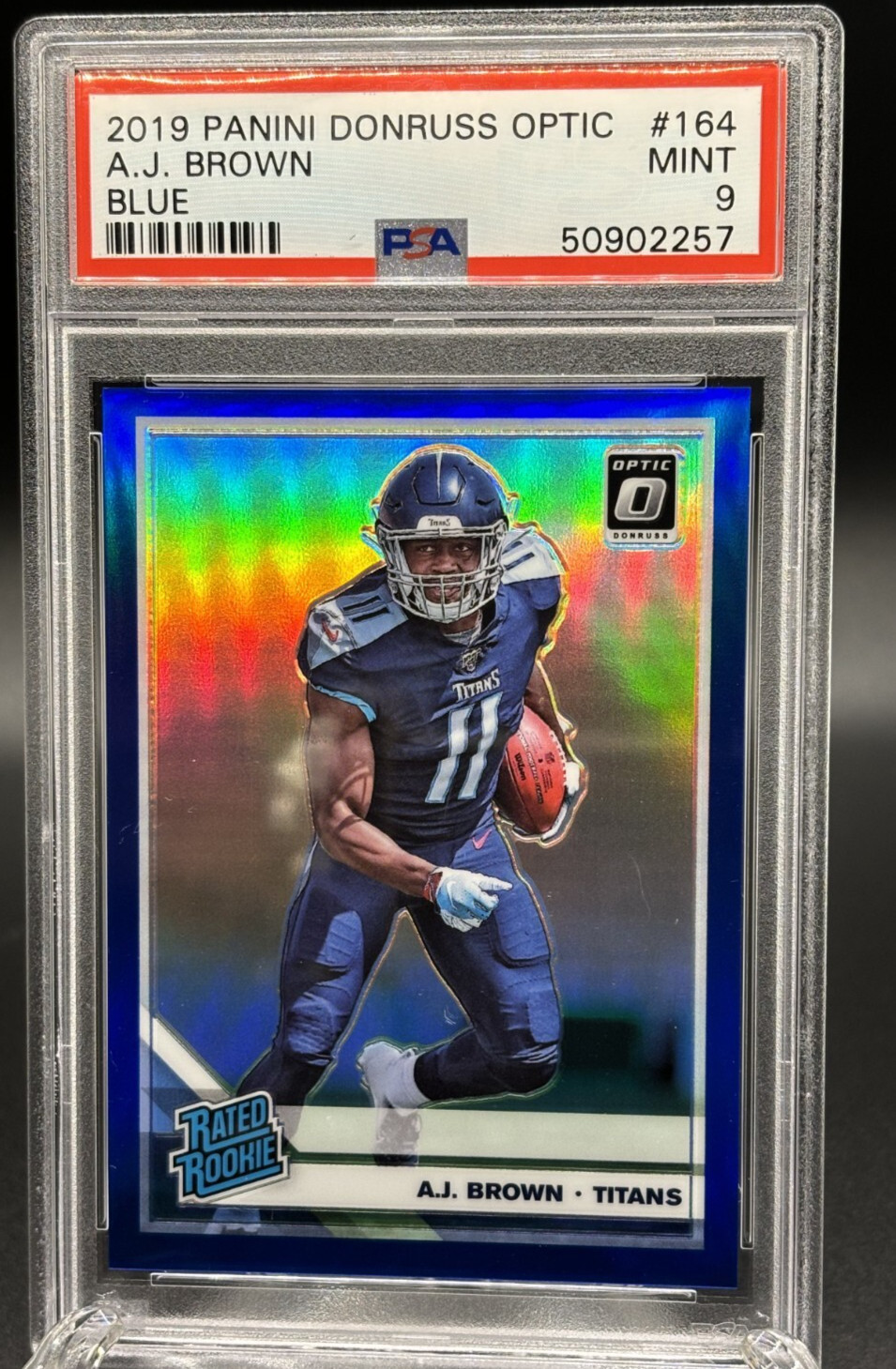 2019 Panini Donruss Optic Rated Rookie Blue Prizm /150 AJ Brown #164 RC PSA 9 RC