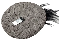 Jamont, Gray Fashion Cap, With Black Feathers & Silver Rose