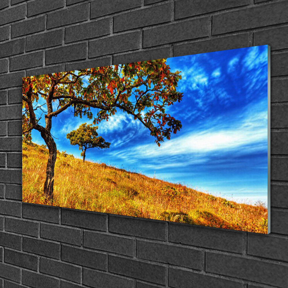 Tableau sur verre acrylique de qualité premium avec paysage d'arbres majestueux 100x50