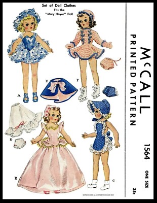 McCall 1564 Mary Hoyer 14'' Doll Pattern Clothing Dress Sunsuit Hat