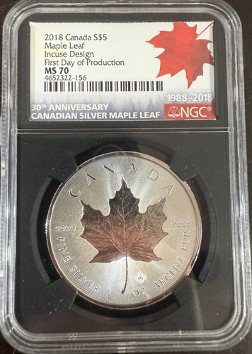 NGC MS 70 2018 Canada S$5 Maple Leaf Incuse Design First Day of Production