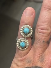 STERLING SILVER NATIVE AMERICAN SW TURQUOISE ADJ BYPASS STAMPED BAND RING .925