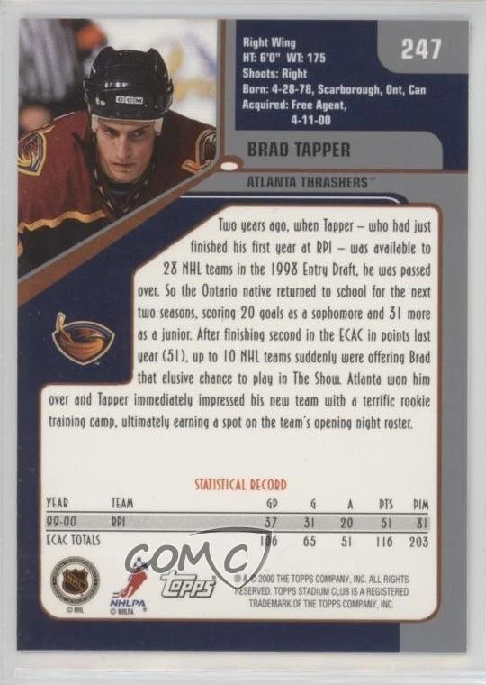 2000-01 Topps Stadium Club Brad Tapper #247 Rookie RC - Image 2 of 2