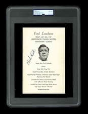 Babe Ruth Signed Menu From July 25th, 1947 Ford Luncheon - PSA/DNA 8 Certified
