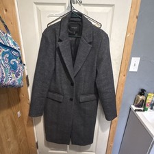 Banana Republic Women's Gray Wool Blend Mid-Length Overcoat Button Lined S