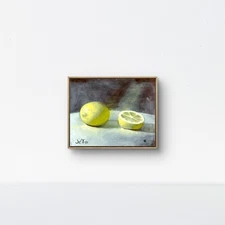 Original Oil Painting 7x9 Cardboard Lemon Still Life Classical Yellow Fruit
