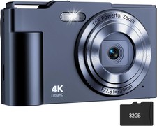 Camera FHD 4K Digital Point and Shoot Camera with 16X Zoom Anti Shake Lamp Black