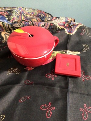 Tea Forte Red Cup Lid & Dish For Used Tea Enthusiast Special Stays Warm w/Lid