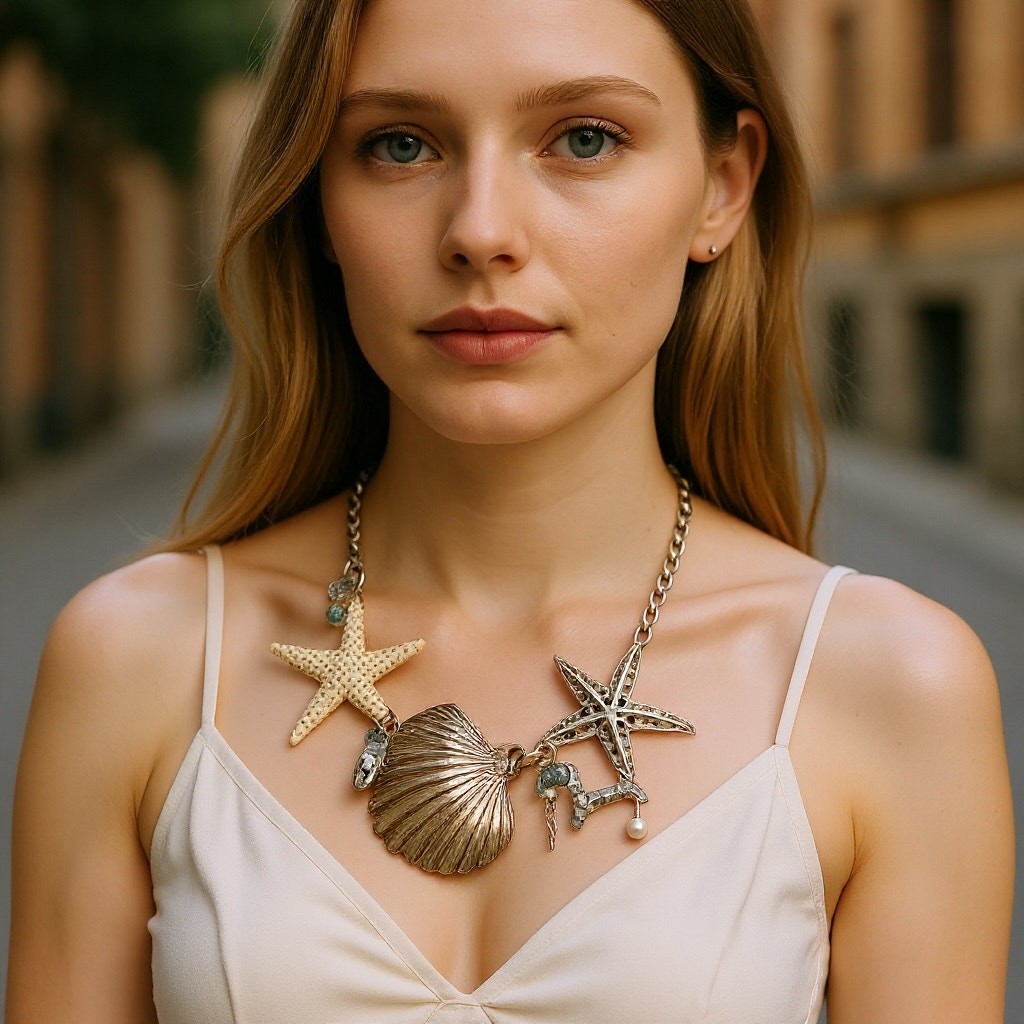 Seashell Themed Statement Necklace Oversized Shel… - image 1