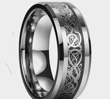 Silver Plated Engraved Band Ring Silver & Black No Stone Size L 1/2