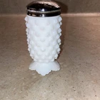 Vintage White Milk Glass Hobnail Salt or Pepper Shaker with Metal Lid