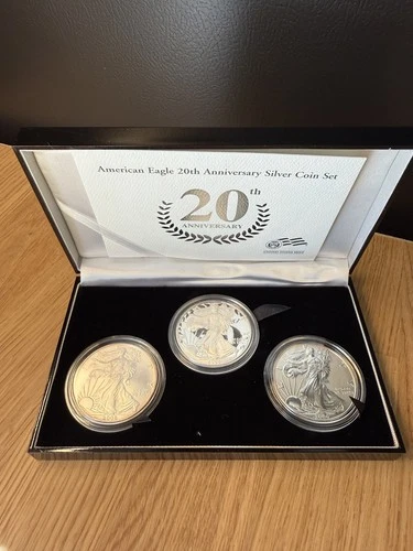 2006 W, P SILVER EAGLE 3 COIN 20TH ANNIVERSARY SET, REVERSE PROOF