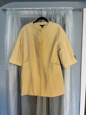 Vintage Louben Women s Yellow Wool Cashmere Mid-Length Collarless Button Coat 4