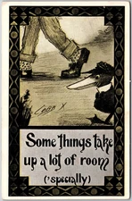 Some Things Take Up A Lot Of Room, Comic Duck, Oversized Shoes, Vintage Postcard