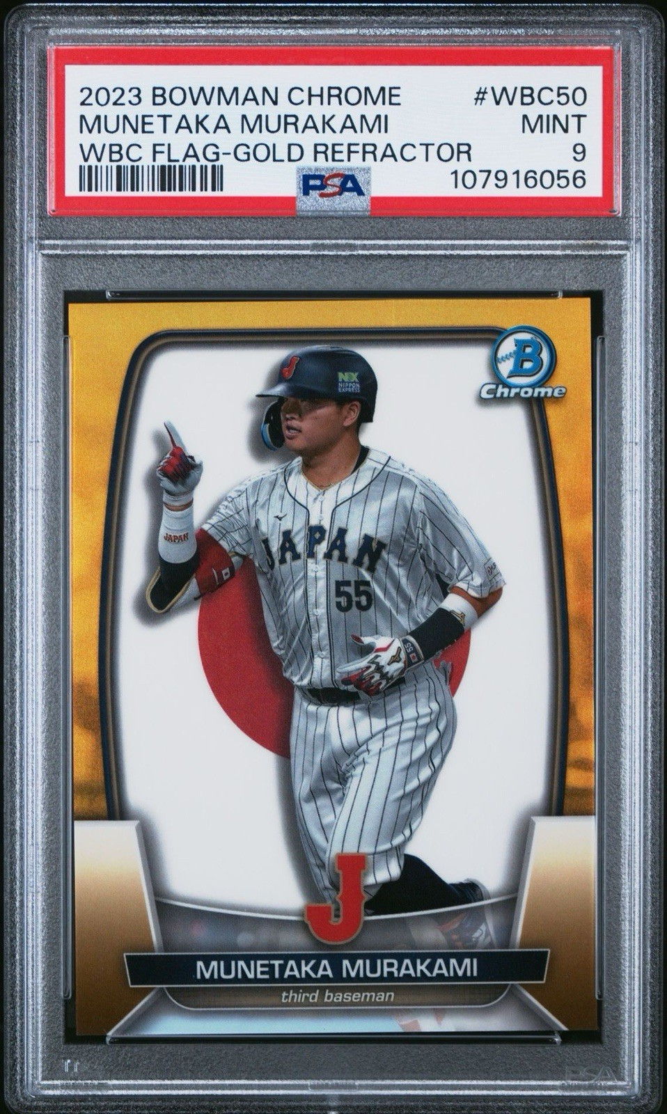 2023 Bowman Chrome Munetaka Murakami #WBC-50 WBC Flag Gold Refractor /50 PSA 9