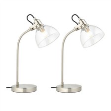 Set of 2 Modern Table Lamp Bedside Desk Task 45cm Lamps Clear Glass Satin Nickel