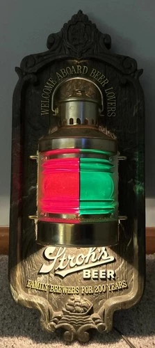 Vintage 1970s Stroh's Beer Sign Lighted Nautical  Lantern Bar Light Man Cave