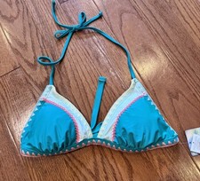 NWT Hobie Lined Padded Wireless String Triangle Bikini Top Aqua Pink Size Large