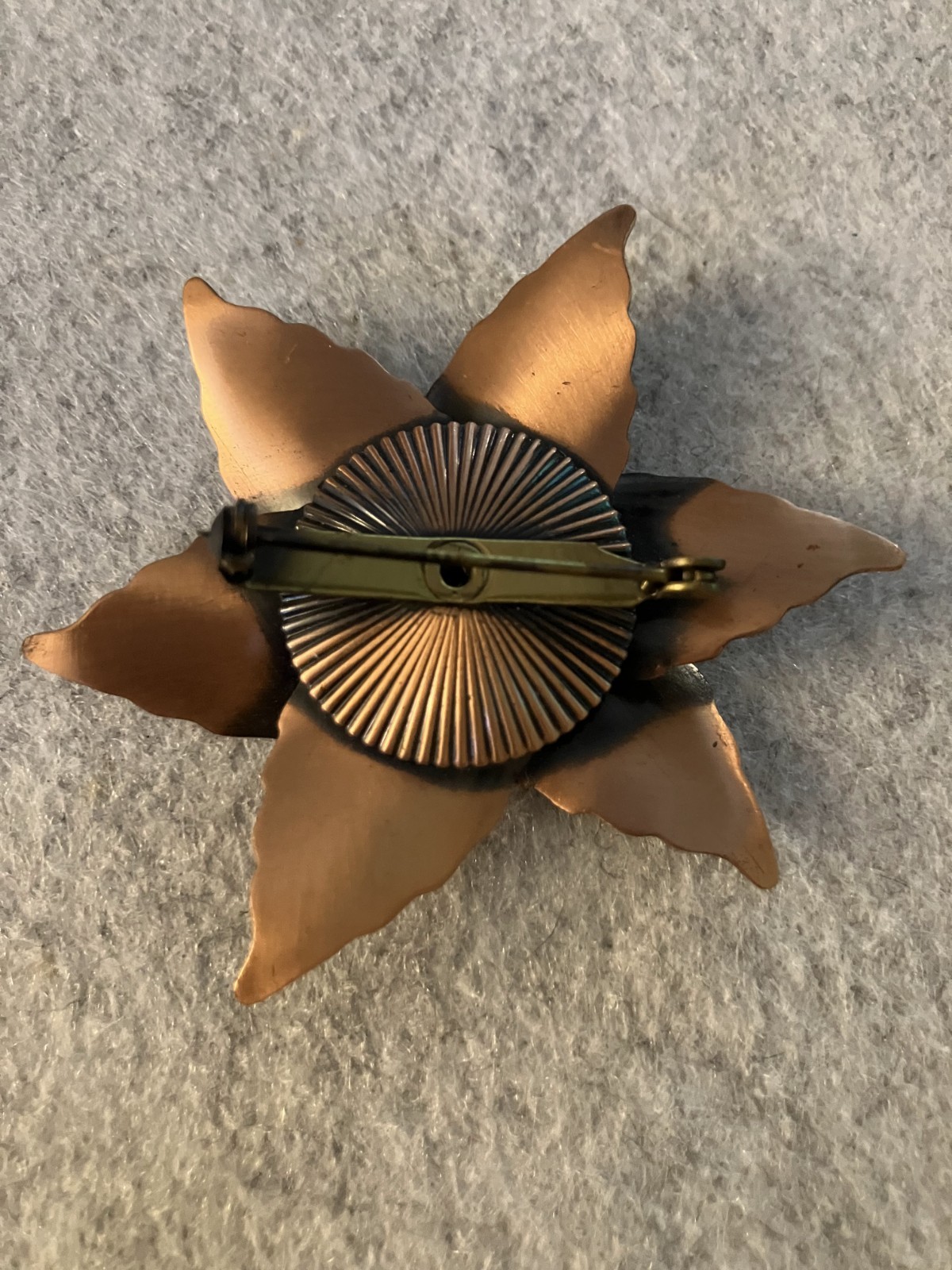 Vintage Pressed Pattern Copper Flower Brooch - image 2