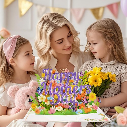 Mothers Day Pop up Card for Mom, Happy Mothers Day 3D Floral Flower Pop up Greet - Picture 2 of 7