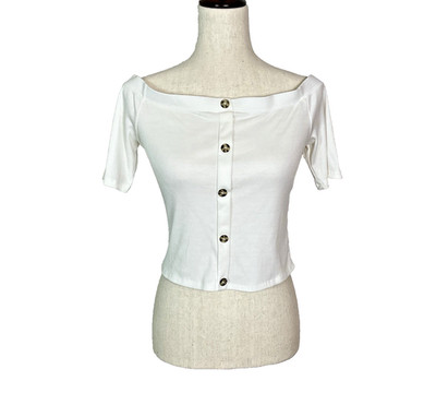 NWT Live In The Moment White Off The Shoulder Top SZ Large Playful Minimalism