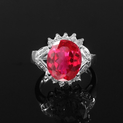 AAA Burma Ruby Ring Solid 925 Sterling Silver Anniversary Ring 12x10 MM Oval Cut