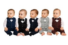Sirri Baby Boys Cotton Blend Waistcoat Suit 4 PC Formal Set Newborns - 9 Months