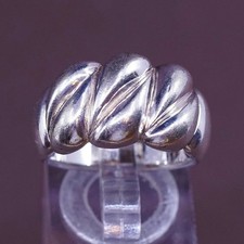 sz 8.25, vtg Sterling silver handmade ring, 925 silver ribbed band