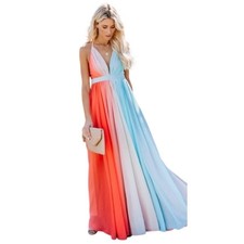 Luxxel Orange & Blue Colorblock Maxi Dress Size Large NWT