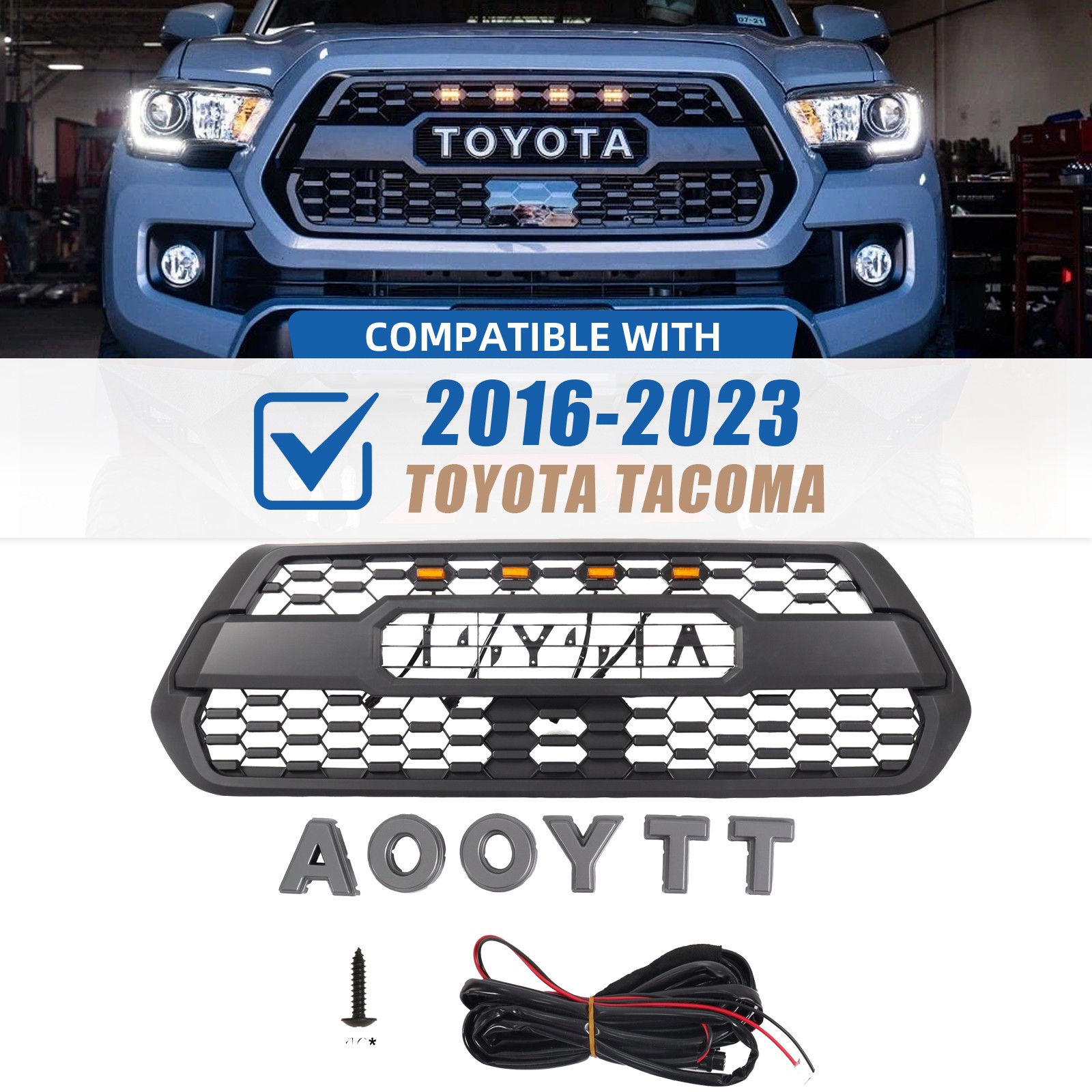 For 2016-2023 Toyota Tacoma TRD PRO Front Bumper Grille Mesh Grill w/Amber LED