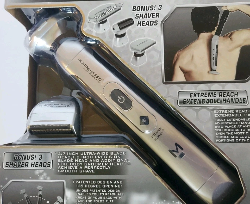 NUEVO Platinum Pro de MANGROOMER Afeitadora Trasera 3 Amortiguadores Cabezales Flexibles y Bolsa Foto 3 de 4