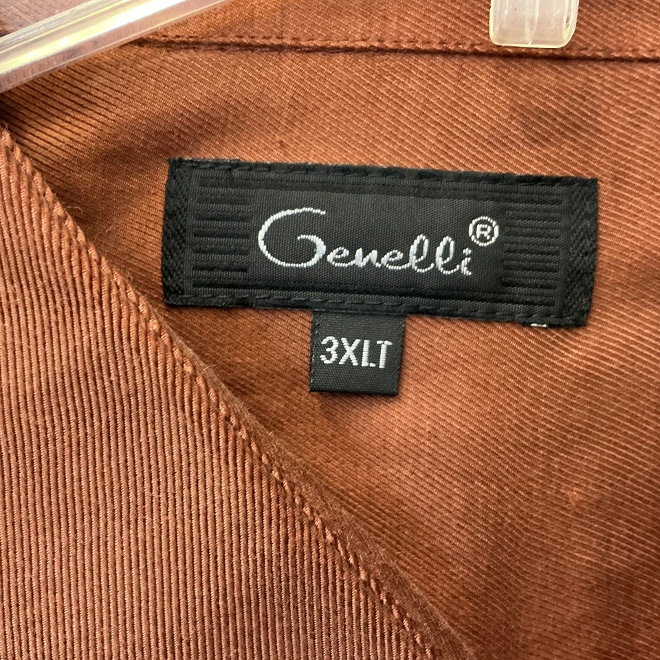 Genelli Shirt Mens 3XLT Brown Long Sleeve Silk Cotton Blend Dress Button Up New - Image 4 of 4