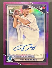 2024 Bowman Chrome Trey Yesavage Purple Refractor On-Card Auto /250 1st Bowman