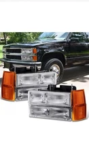 MOSTPLUS Pair Headlight Assembly Compatible with 1994-1999 Chevy Chrome/Clear 