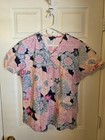 Zoe & Chloe Nursing Scrub Top Large Floral Flowers Pink Shirt Pockets Medical