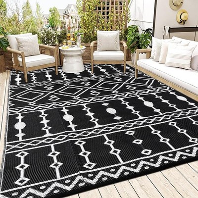 Acekool Waterproof Outdoor Rug, 8x10ft 8' x 10' (Rectangular), Black+white