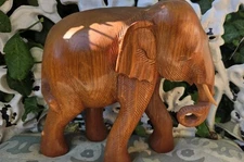 Vintage Solid Wood Carved Elephant Good condition 9X9"