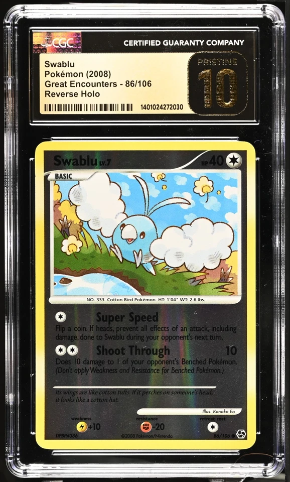 Pokemon Card Reverse Holo Swablu 86/106 CGC 10 Pristine Great Encounters - Image 3 of 4