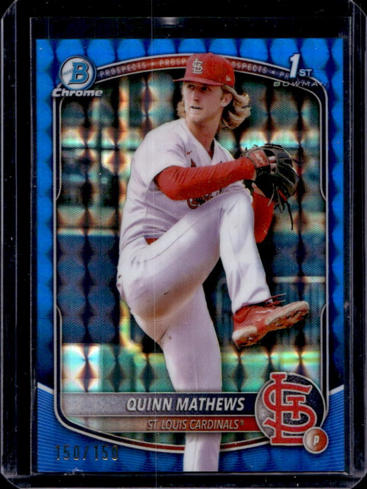 2025 Bowman Quinn Mathews Chrome Blue Geometric Refractor 1st #/150 Cardinals