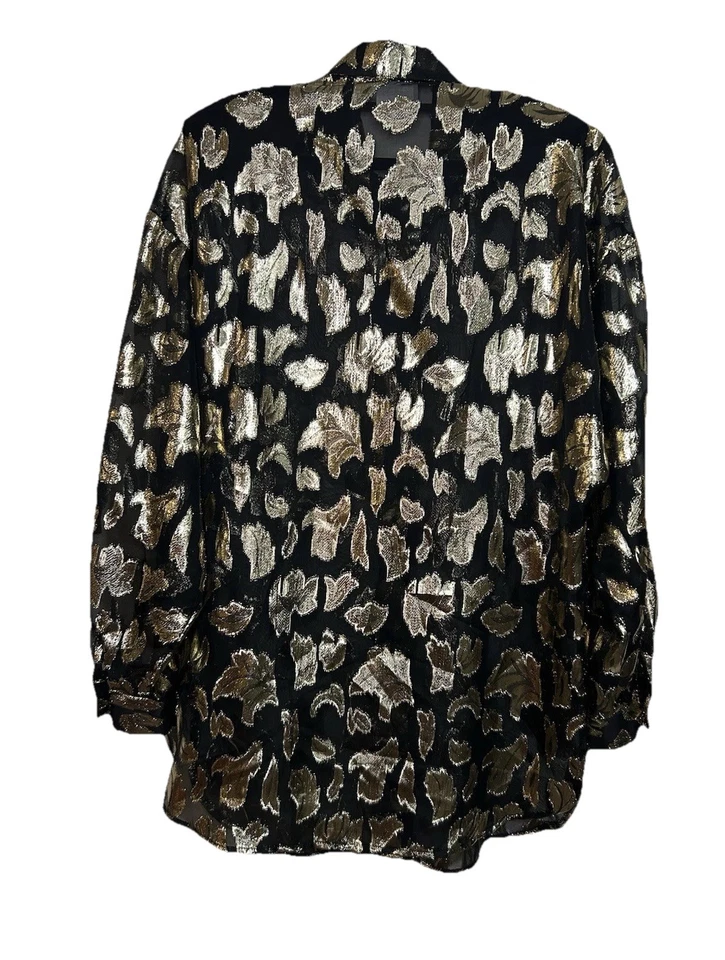 Blusa De Colección Años 80 Dorada Coja y Negra Malla Manga Larga Con Botones Metálica De Gran Tamaño Foto 2 de 4