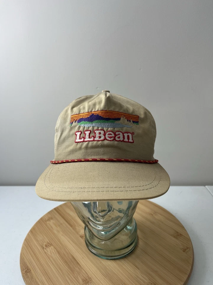 LL Bean Vintage Años 80’s Sombrero Ajustado Grande Hecho en EE. UU. Beige Exterior Cuerda Bordada Foto 2 de 4