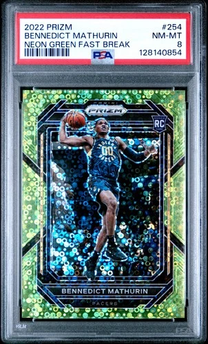 2022 PANINI PRIZM NEON GREEN FAST BREAK #254 BENNEDICT MATHURIN ROOKIE 4/5 PSA 8