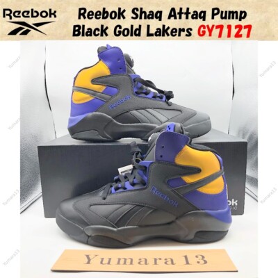 Reebok Shaq Attaq Pump Black Gold Lakers GY7127 Men's Size