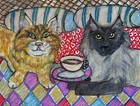 Siberian drinking Coffee Pop Art Print 5 x 7 Cat Collectible Signed Artist Ksams