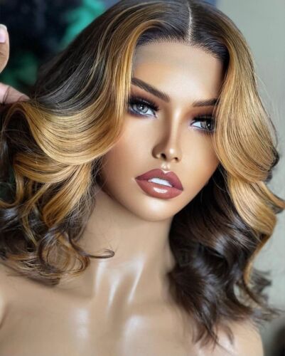 Highlights Human Hair Lace Front Wigs Long Body Wave Wig Brown Blonde Wig T Part - Bild 5 von 13