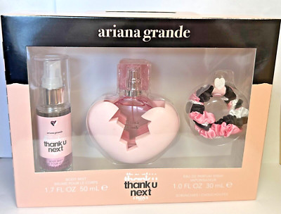 Ariana Grande Thank U Next Gift Set 1oz/30ml EDP SP +1. 7 Body Mist + Scrunchies