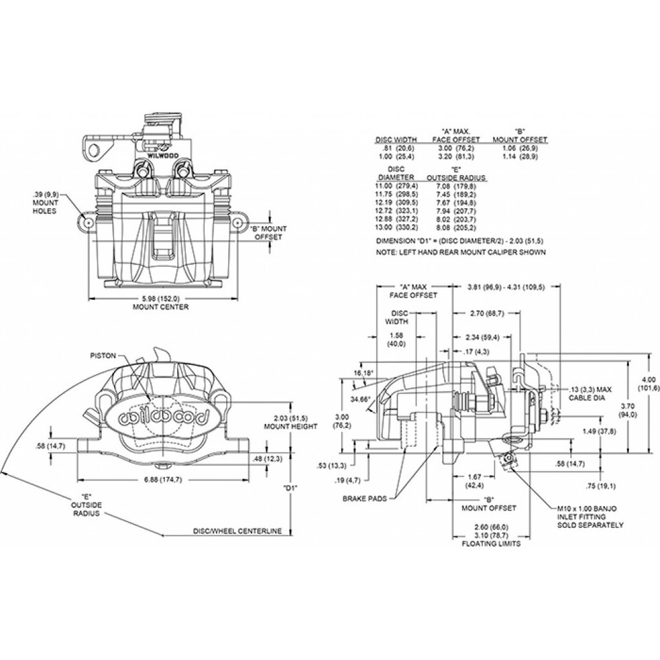 Wilwood Parking BrakeL/HRed 34mm piston .81